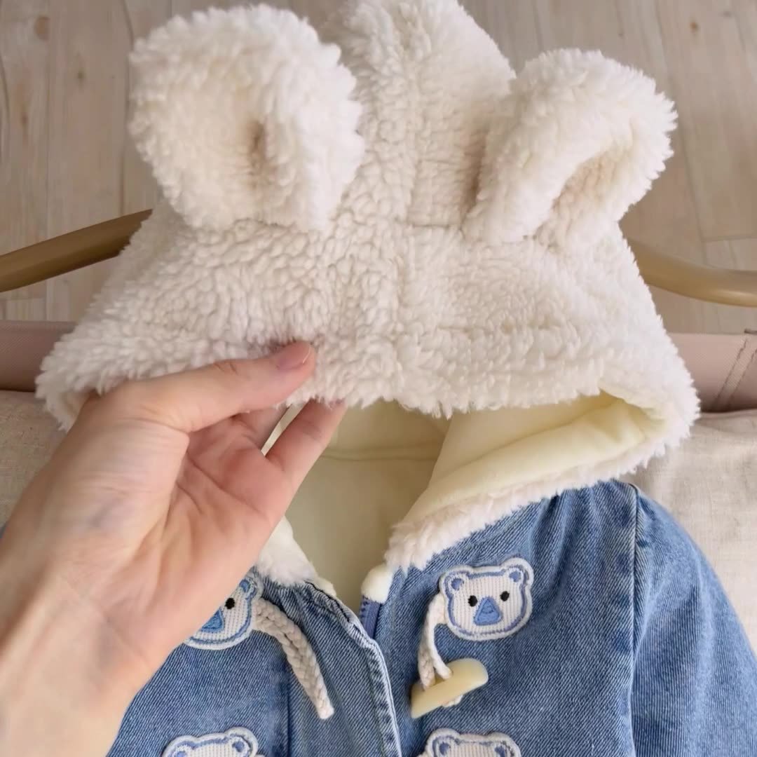 Newborn Thick Denim Long Sleeved Hooded Jumpsuit Romper Crawling Suit For Baby And Kids Clothing