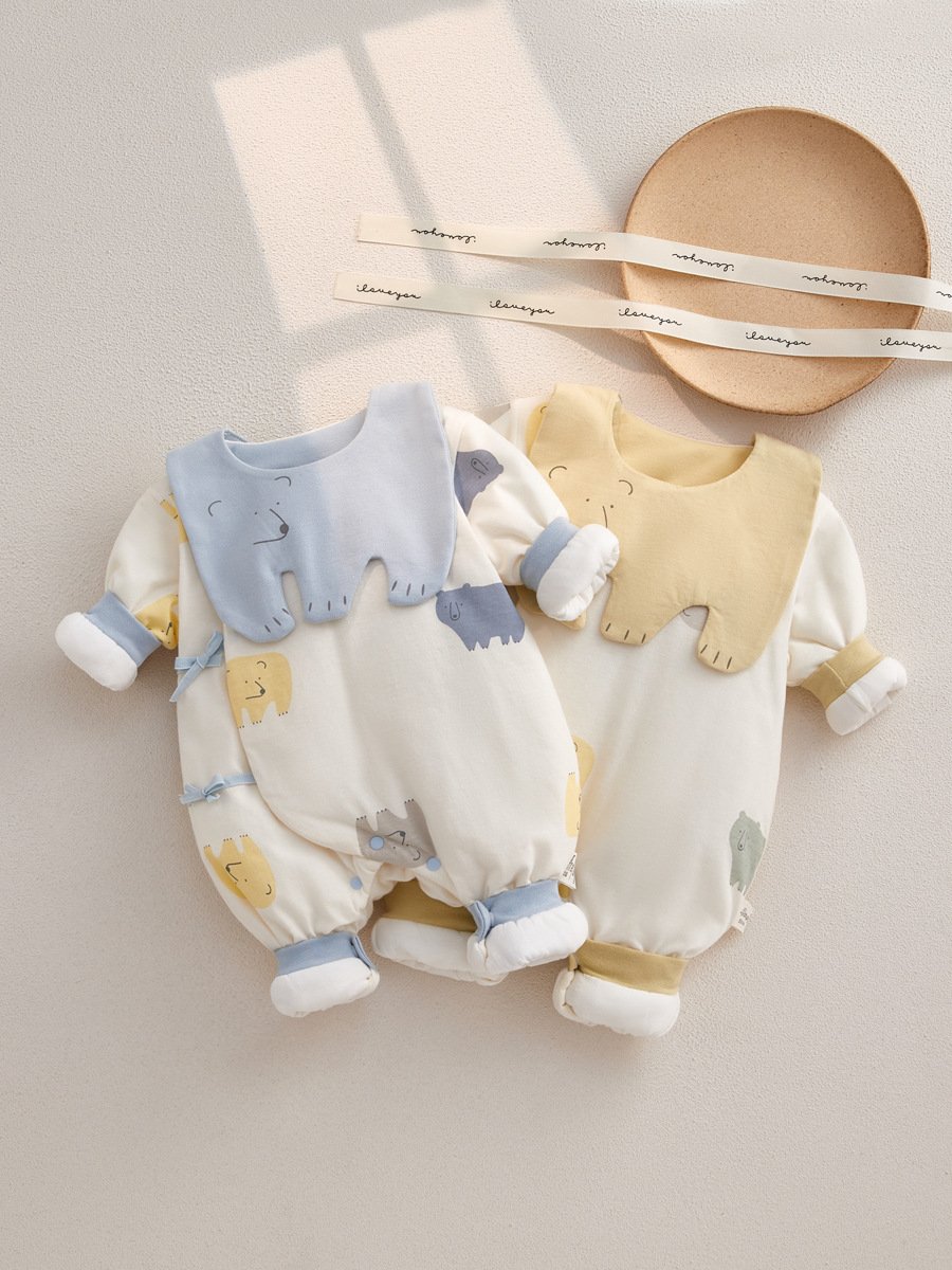 0-6 Months Baby Onesie Autumn And Winter Newborn Clothes Baby Warm Clothing Winter Air Cotton Thickened Climbing Suit