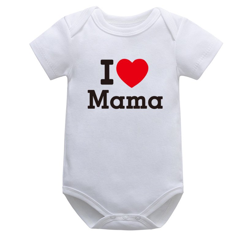 0-12M I Love Mama and Papa Infant Toddler Climbing Bodysuit Short Sleeve Romper Jumpsuit White Baby Rompers Cute