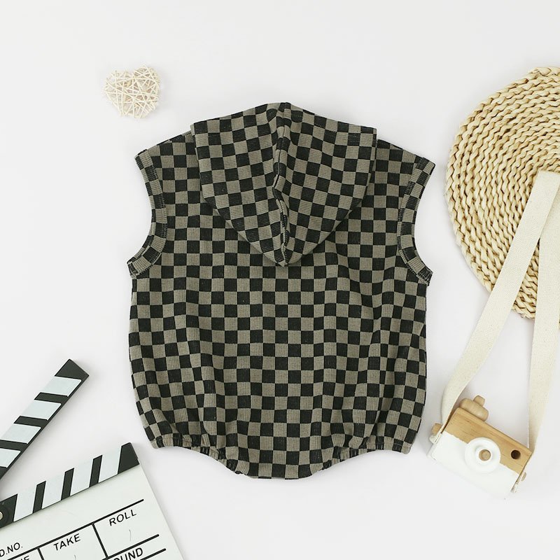 New Trendy Casual Clothes Plaid Design bodysuit Pullover Baby Rompers With Checker Hooded