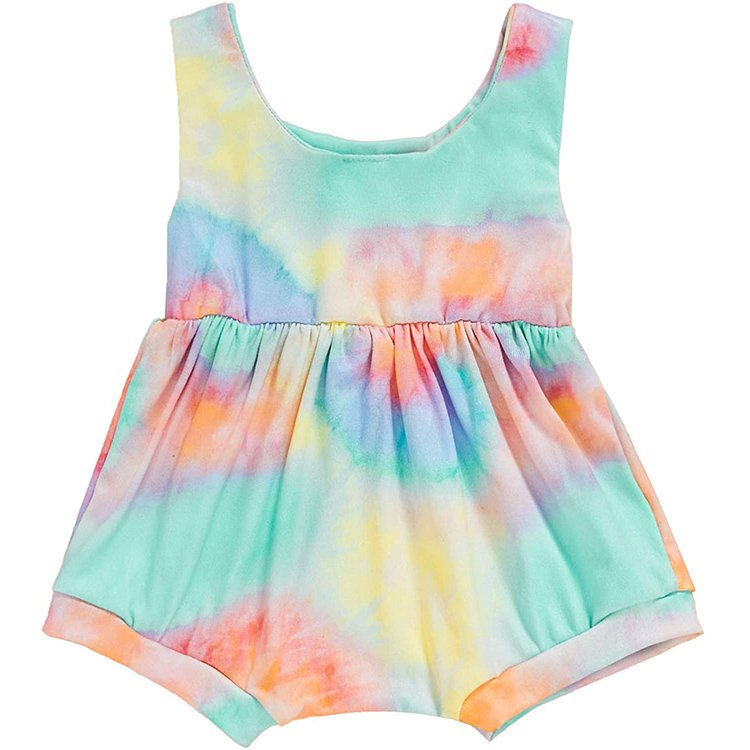 Custom New Style Summer Casual Wear Play Garment Baby Girl Tie-Dye Sleeveless Halter Children Clothes