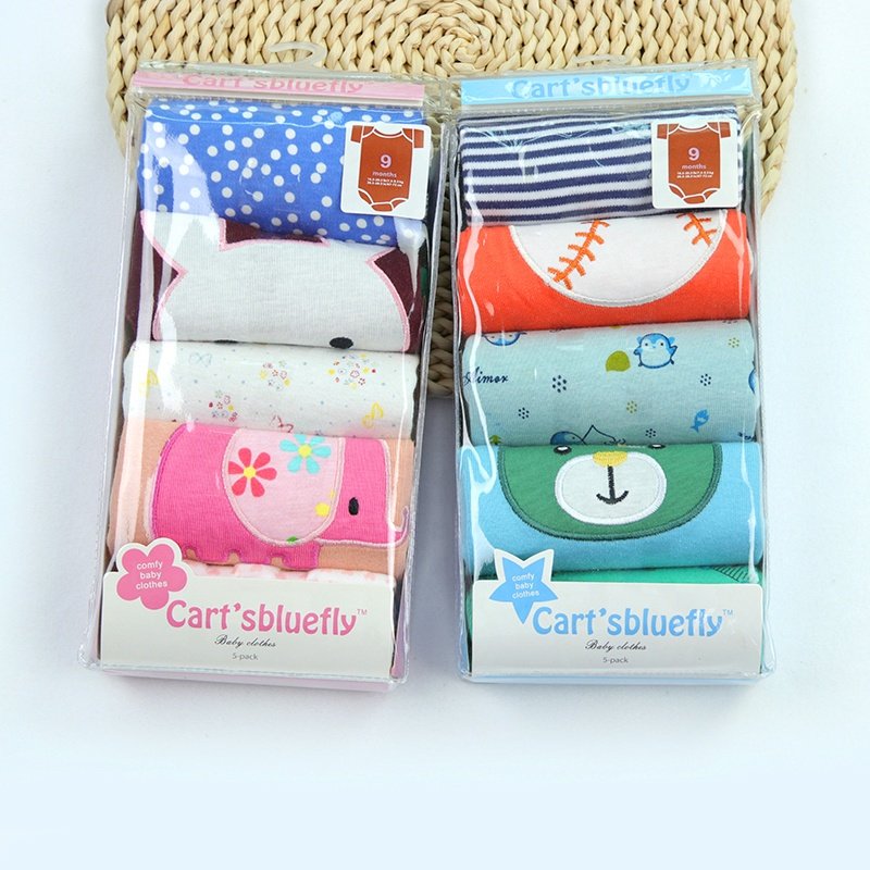 Baby Clothes 0 24 Months Summer Short-Sleeved Rompers Five-piece Ribbed 0-1 Year Old Baby Clothes Printing Romper