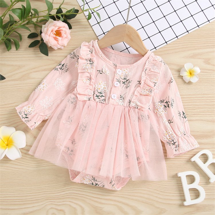 Spring Autumn 0-2 Years Old Korean Style Children Clothes Long-sleeved Flower Newborn Baby Rompers