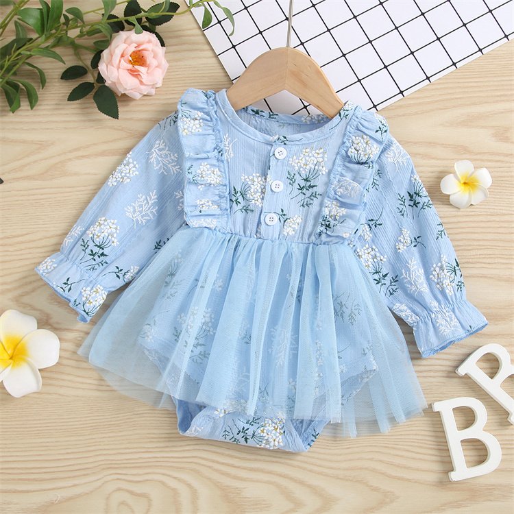 Spring Autumn 0-2 Years Old Korean Style Children Clothes Long-sleeved Flower Newborn Baby Rompers