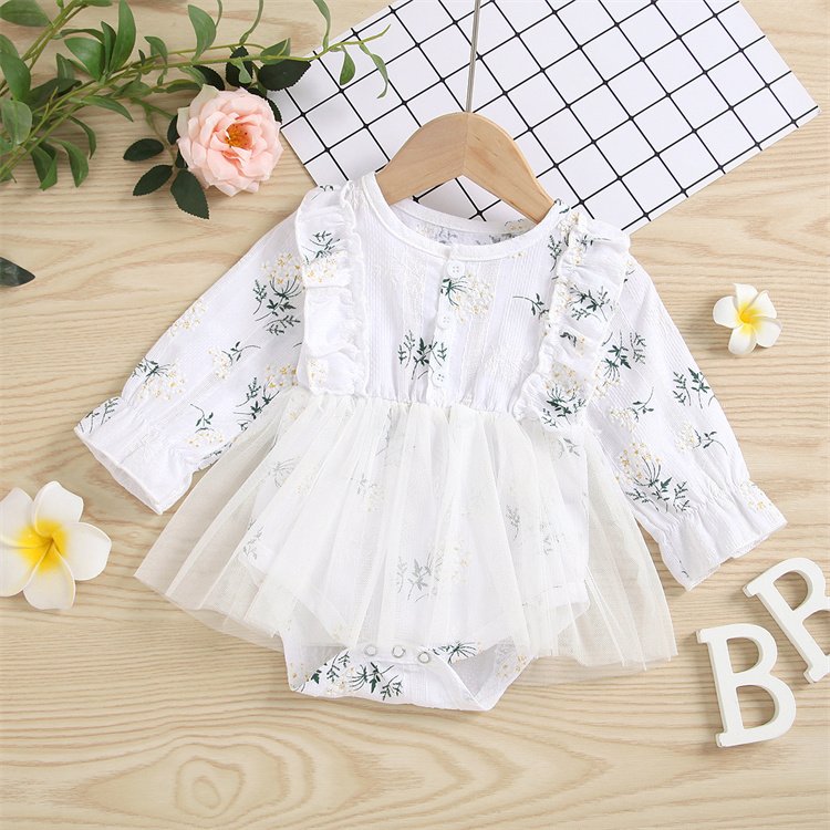 Spring Autumn 0-2 Years Old Korean Style Children Clothes Long-sleeved Flower Newborn Baby Rompers