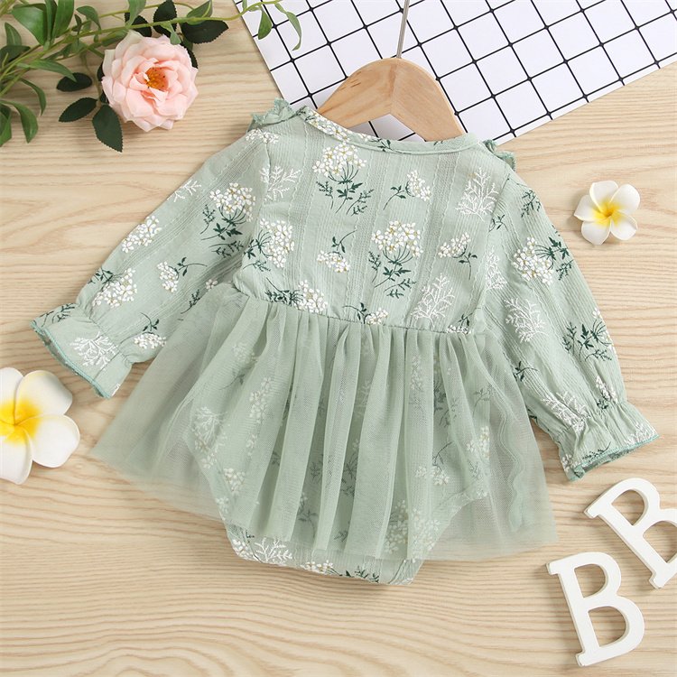 Spring Autumn 0-2 Years Old Korean Style Children Clothes Long-sleeved Flower Newborn Baby Rompers