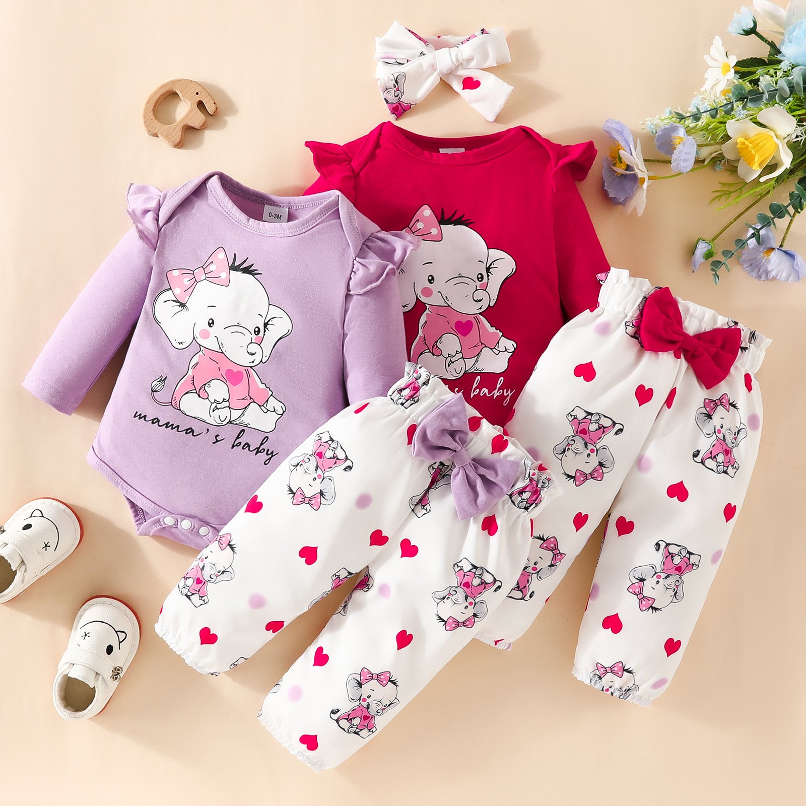 baby clothes girls 0-18 month Baby Rompers newborn for kids girls Long Sleeve White elephant jumpsuit+pink pants Baby's Overall