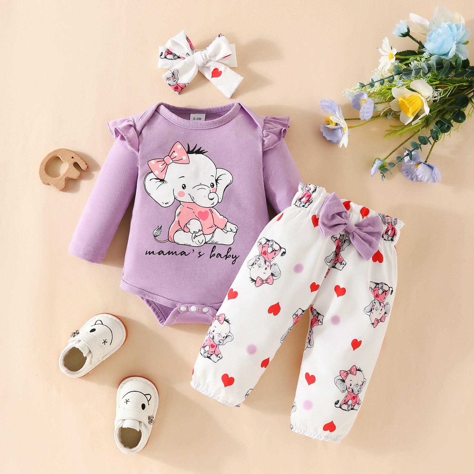 baby clothes girls 0-18 month Baby Rompers newborn for kids girls Long Sleeve White elephant jumpsuit+pink pants Baby's Overall