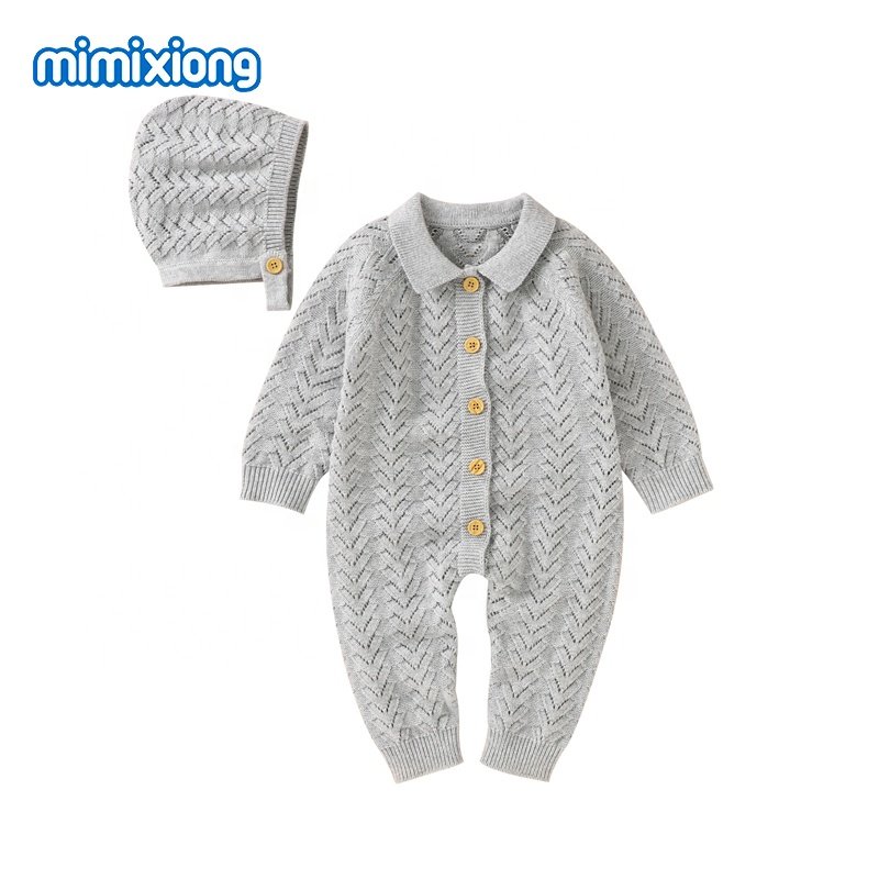 Mimixiong 100% Cotton Baby Knitting Clothes Set New Design Solid Color baby boys' romper