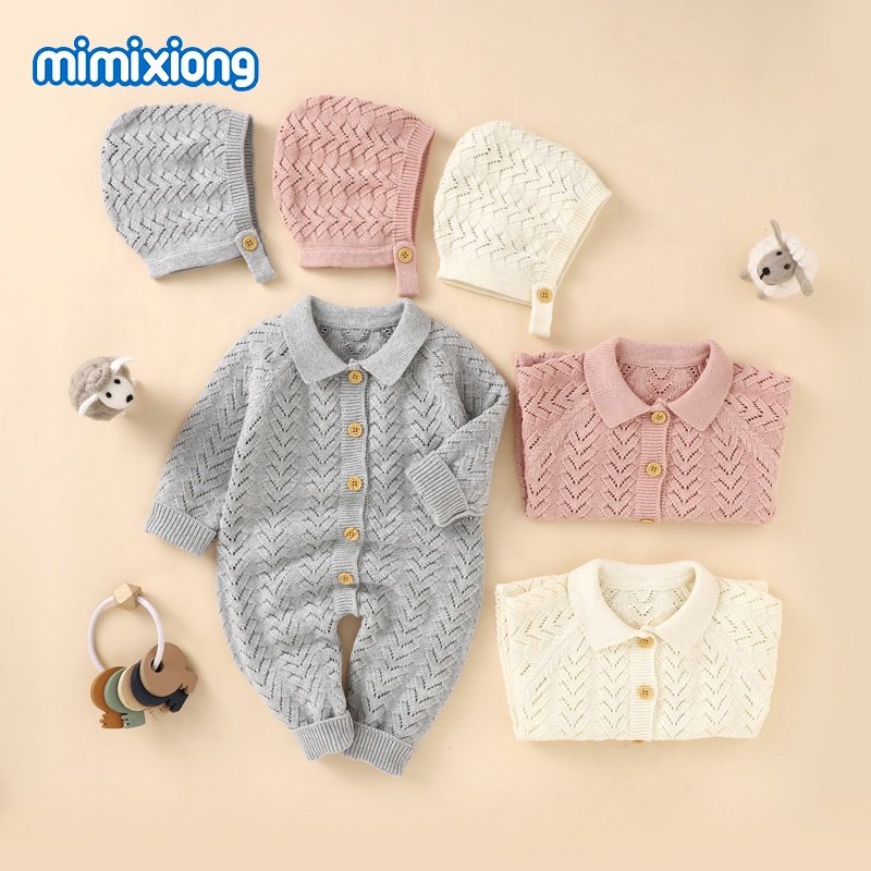 Mimixiong 100% Cotton Baby Knitting Clothes Set New Design Solid Color baby boys' romper