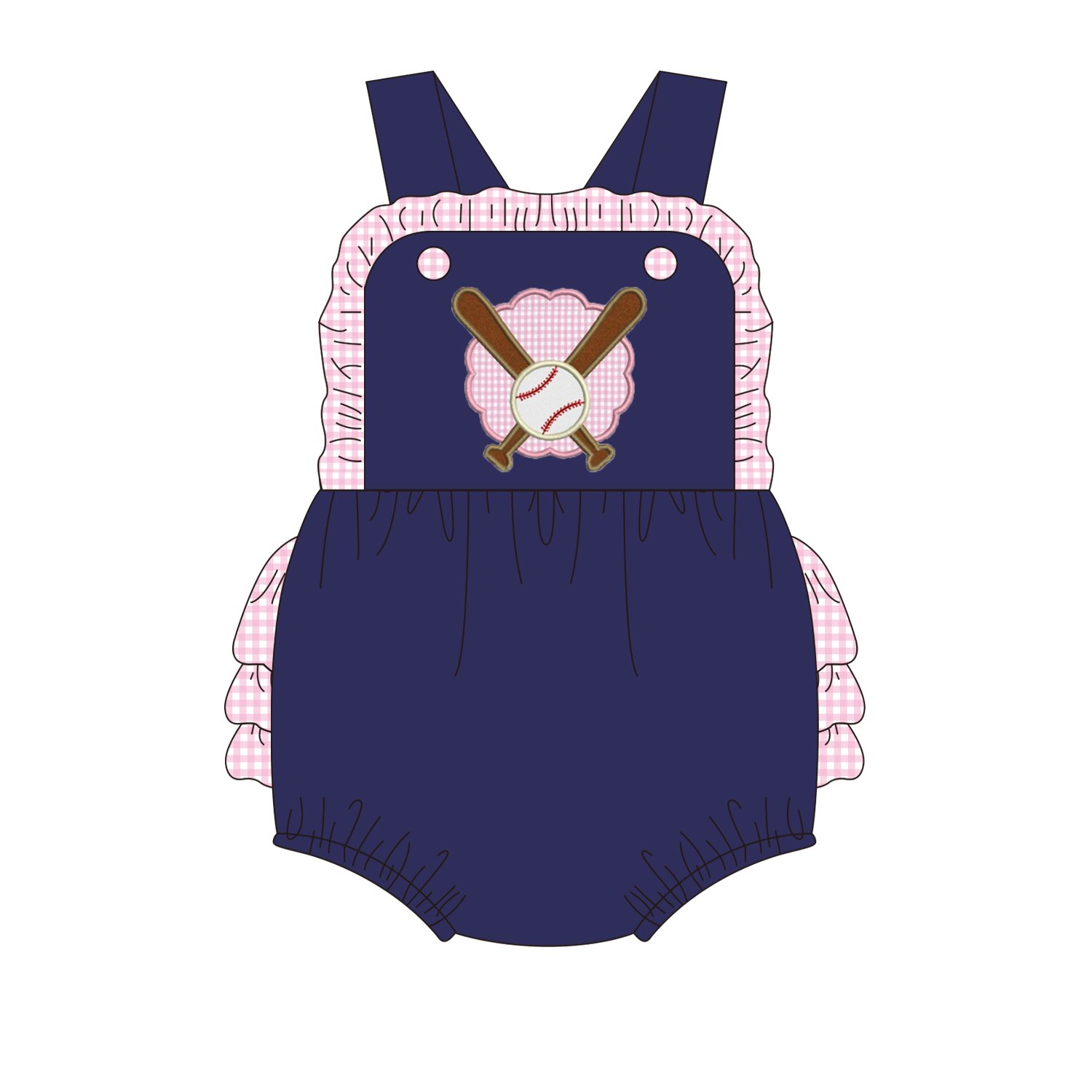 Wholesale Custom Design baseball applique casual comfortable baby boy bubble romper