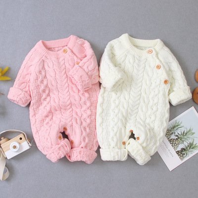 Hotsale Shoulder Button Solid Color Baby Jumpsuit Children Knitted Romper Baby Clothes