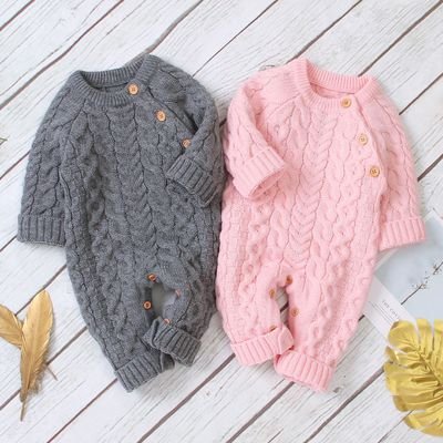 Hotsale Shoulder Button Solid Color Baby Jumpsuit Children Knitted Romper Baby Clothes