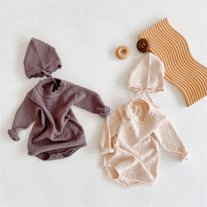 Soft And Cute Baby cotton Square Hollow Out Knitted Jumpsuit