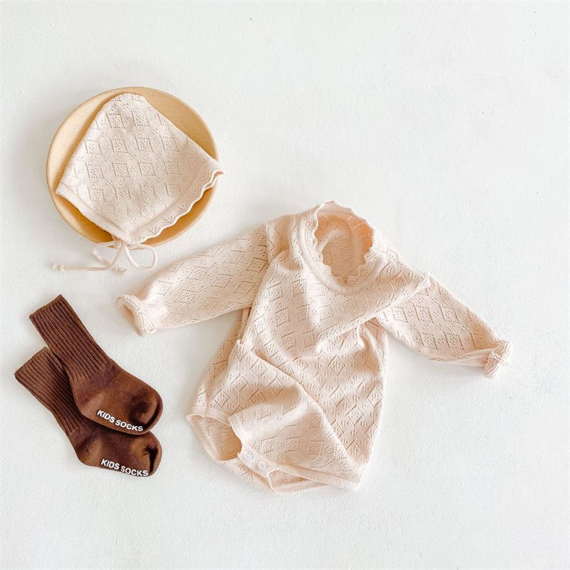Soft And Cute Baby cotton Square Hollow Out Knitted Jumpsuit