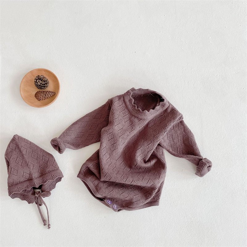Soft And Cute Baby cotton Square Hollow Out Knitted Jumpsuit