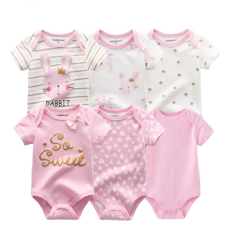 Good price newborn 5 pcs short sleeve summer cotton infant onesie romper set baby