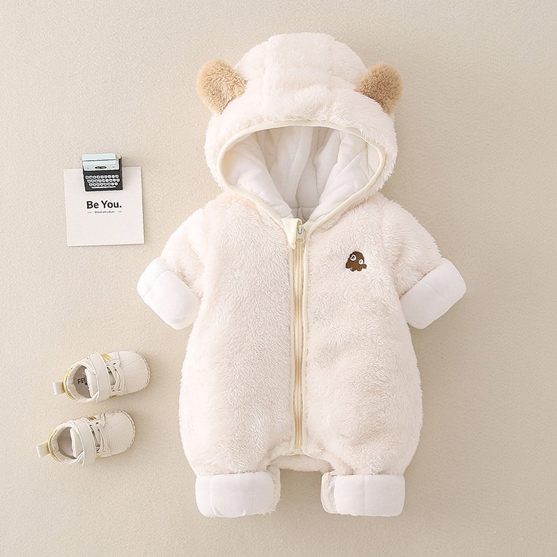 Newborn Baby Clothes Autumn Winter Baby Jumpsuit Baby Rompers Warm Clothes Thick Clothes Fleece Onesie Pajamas Hooded Cute Style