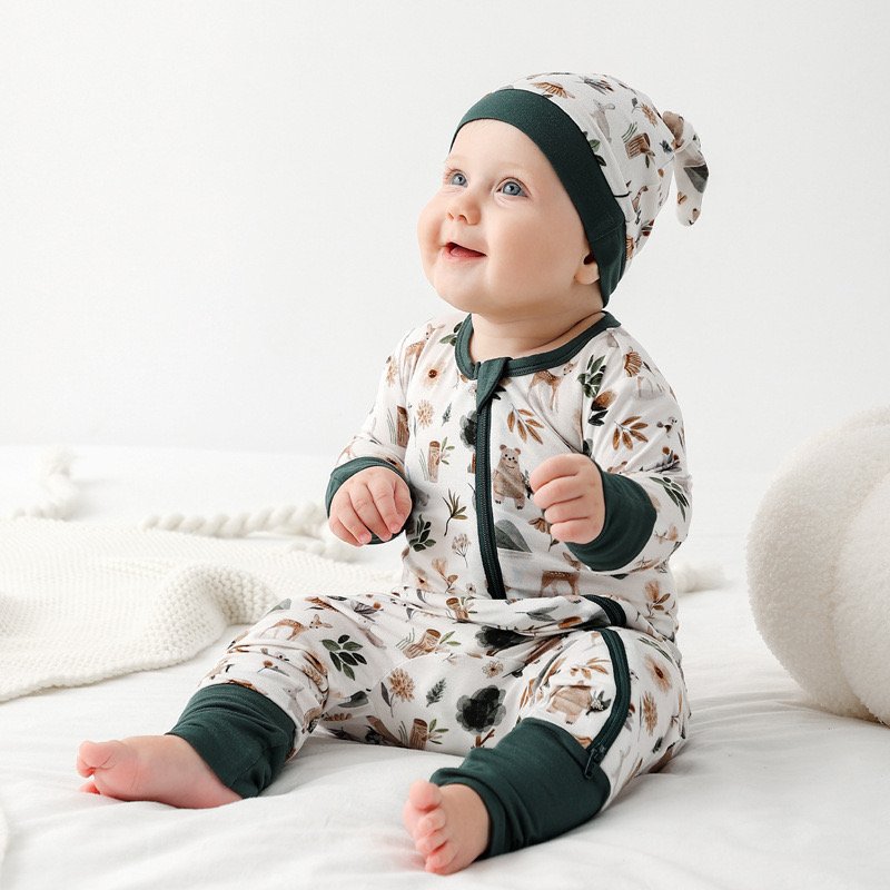 GOTS GRS Bamboo Baby Clothes Toddler Kid Pajamas Sleepwear Printing Footie Two Way Double Zipper Bamboo Fiber baby rompers
