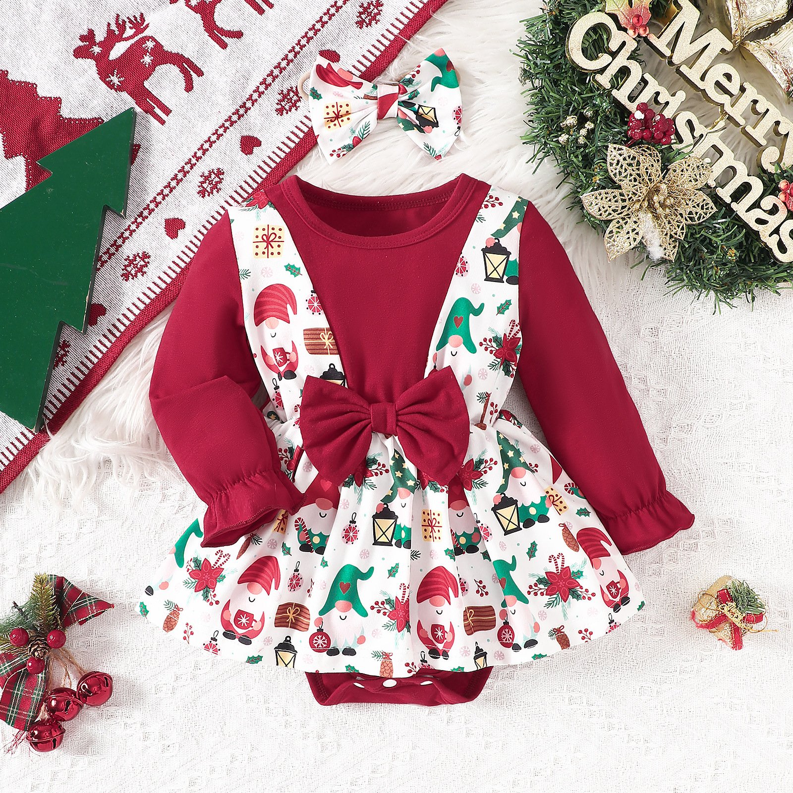 2024 Autumn Baby Romper Baby Christmas Clothing Kids Triangle Romper Cartoon One-Piece Baby Romper