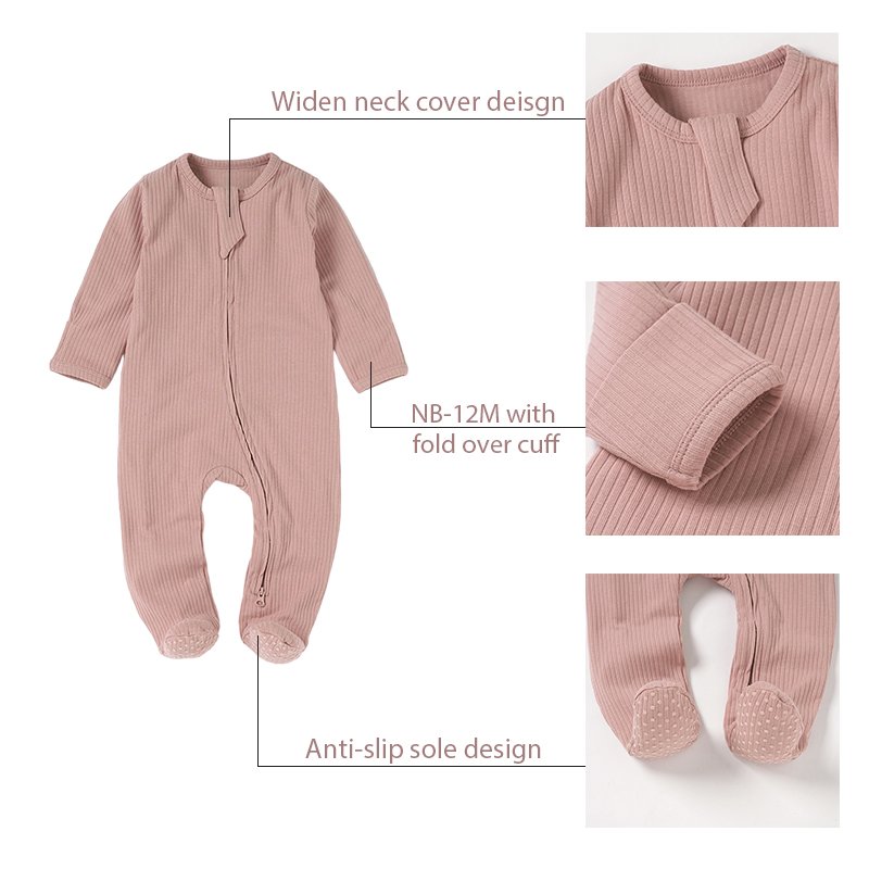 Wholesale CPC certificate Organic Cotton Baby Rompers Long Sleeve Anti-slip Design Baby Jumpsuit Autumn Pajamas Footie Romper