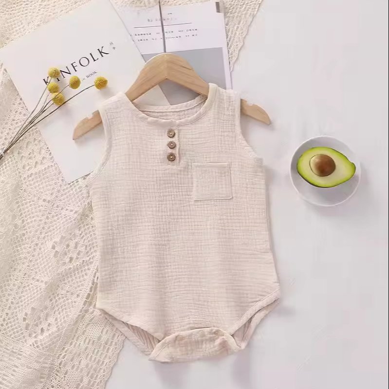 Summer Boutique Infant unisex Baby onesie sleeveless Rompers Button Cotton Muslin Baby Romper