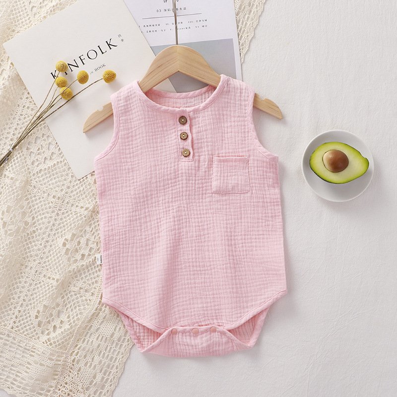 Summer Boutique Infant unisex Baby onesie sleeveless Rompers Button Cotton Muslin Baby Romper