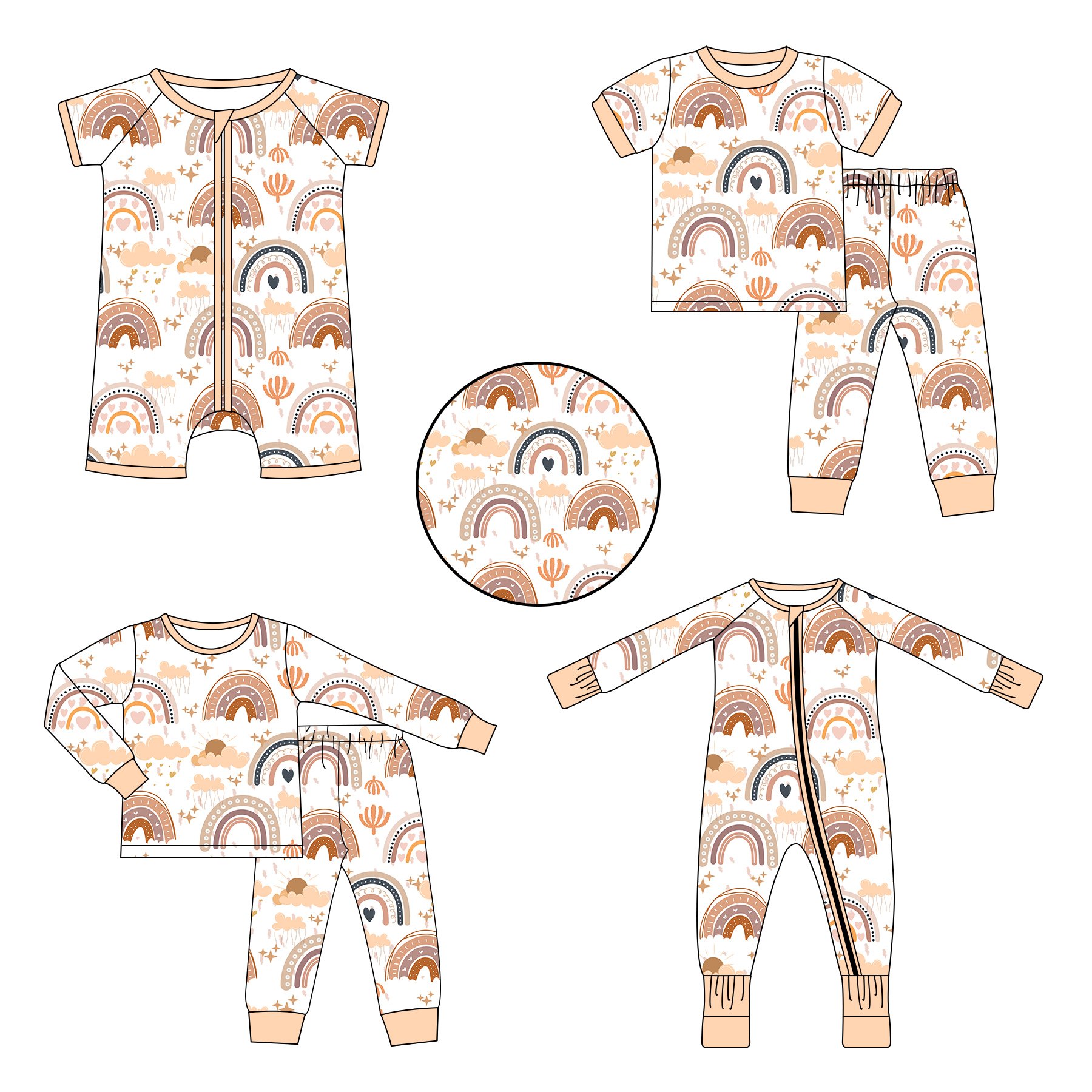Wholesale Custom Baby Bamboo Clothes Natural Print Cute zippy Rompers Sleeved sets suit pajamas Infant Boys' Jumper Clothing