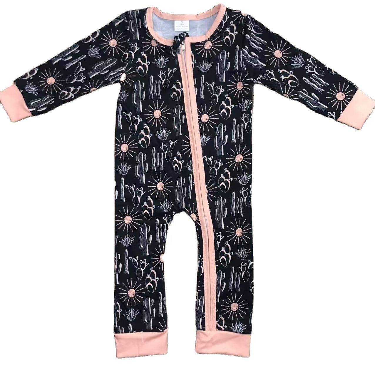 RTS kids wear branches leaves rose red zipper long-sleeved brown romper newborn kids clothing baby romper