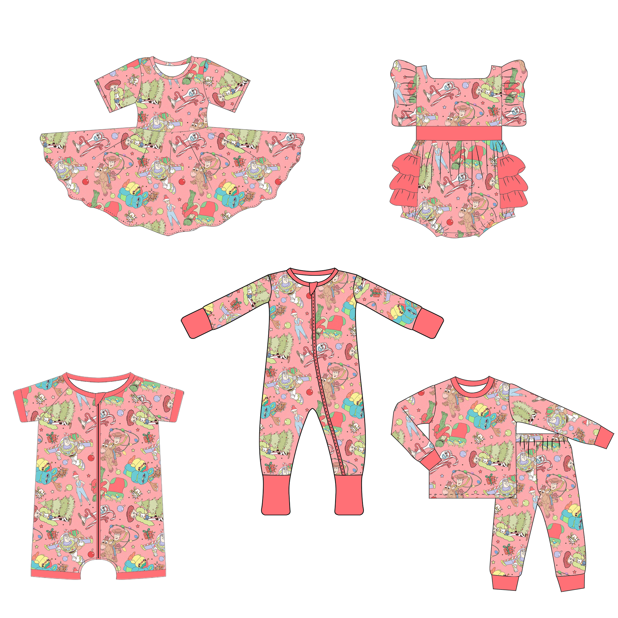Customized Christmas baby girl infant dress 5-piece bamboo zipper way rompers children sibling matching clothes