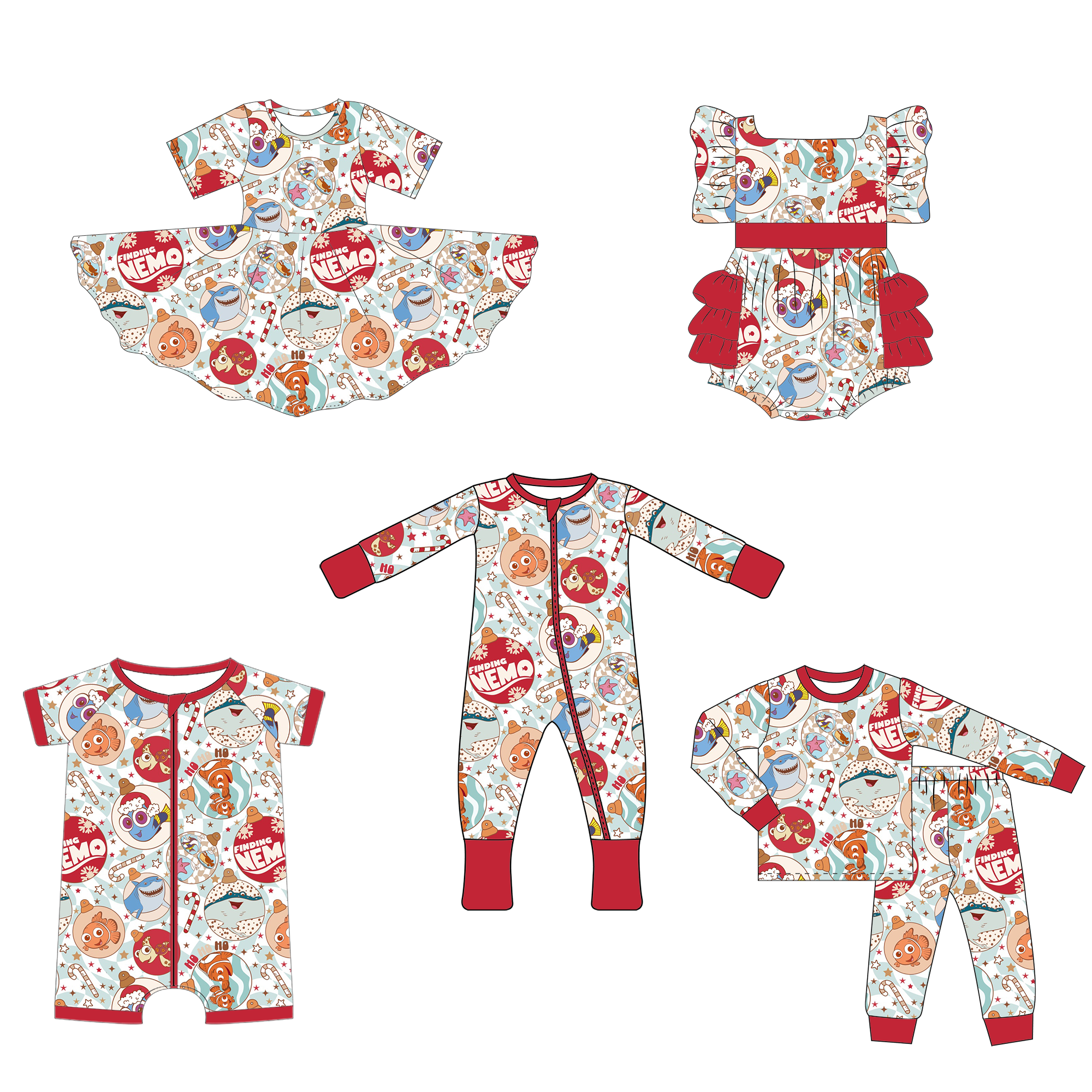 Customized Christmas baby girl infant dress 5-piece bamboo zipper way rompers children sibling matching clothes
