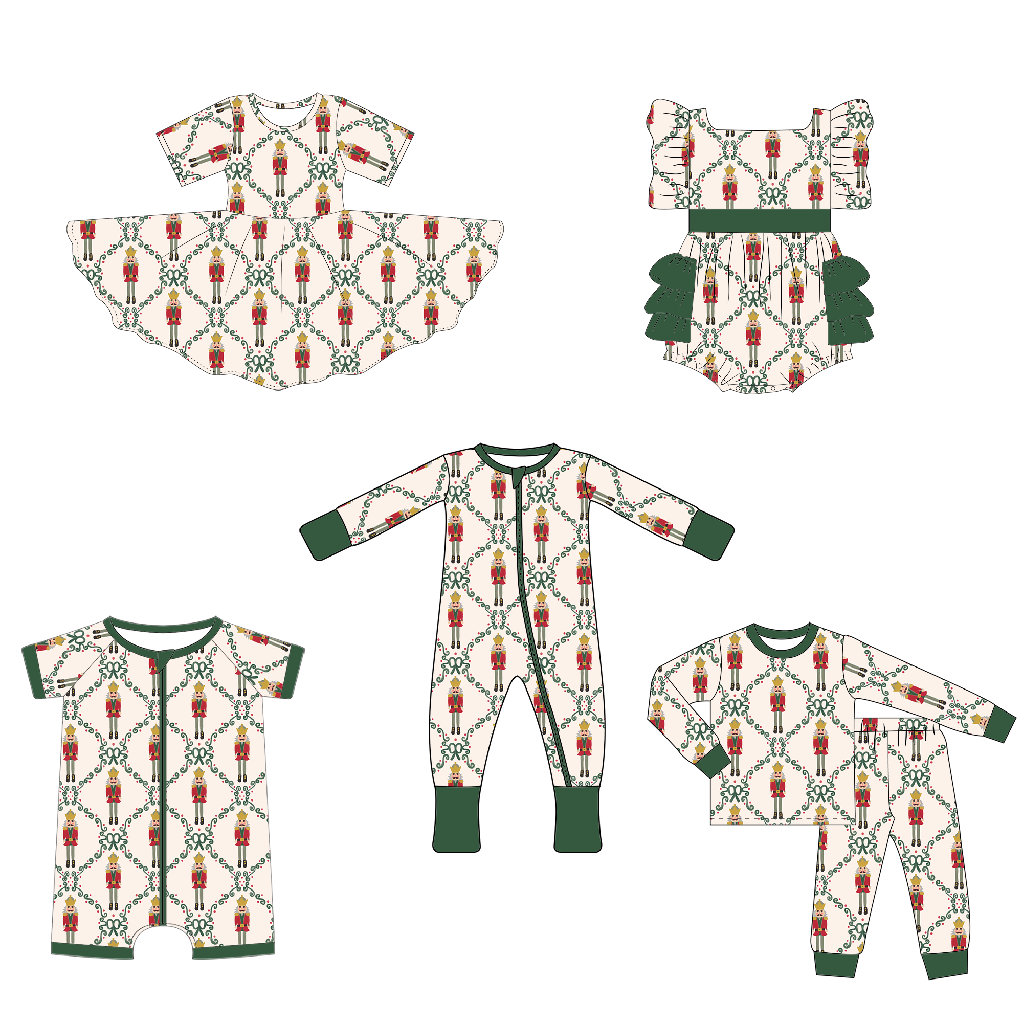 Customized Christmas baby girl infant dress 5-piece bamboo zipper way rompers children sibling matching clothes