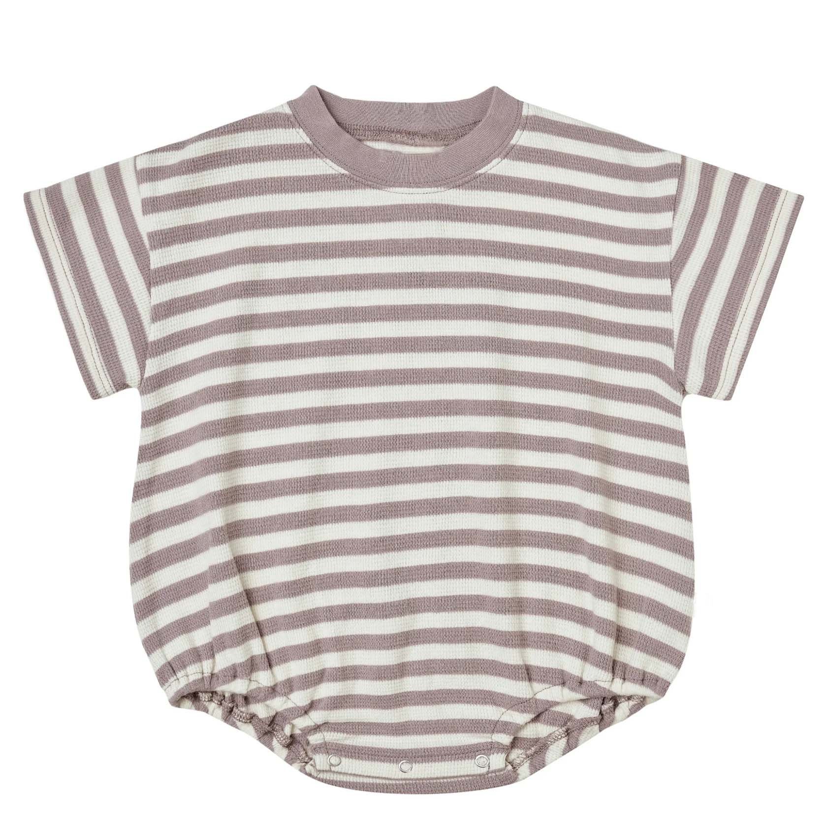 Waffle Striped Baby Short Sleeve Bubble Romper Relaxed Bodysuit