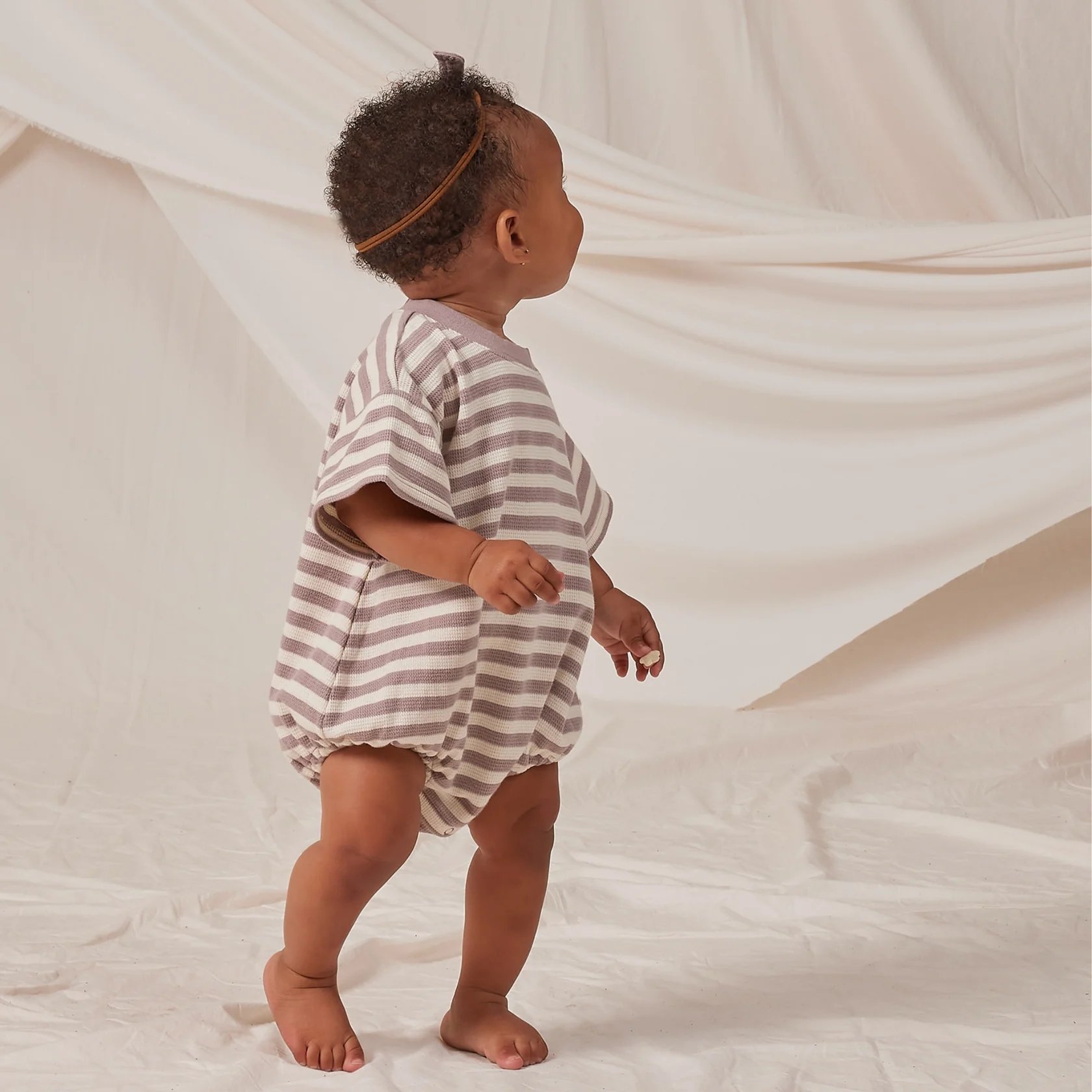 Waffle Striped Baby Short Sleeve Bubble Romper Relaxed Bodysuit