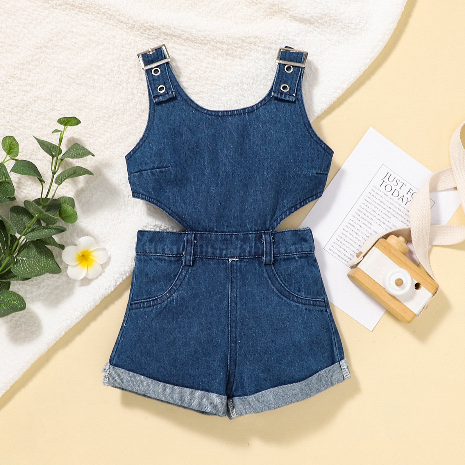 Q30916 Baby Girls Denim Clothing Bodysuit Short Romper Jumpsuits Girls Clothes One Piece Kids Clothing