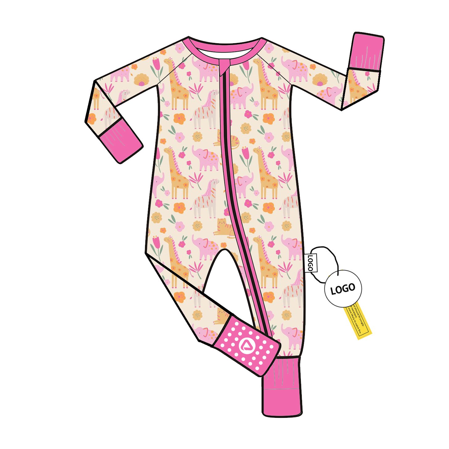 Bamboo Viscose Romper Bodysuit Footie Onesie with YKK Zipper Long Sleeve for Baby Boys Custom Print Wholesale Onesie