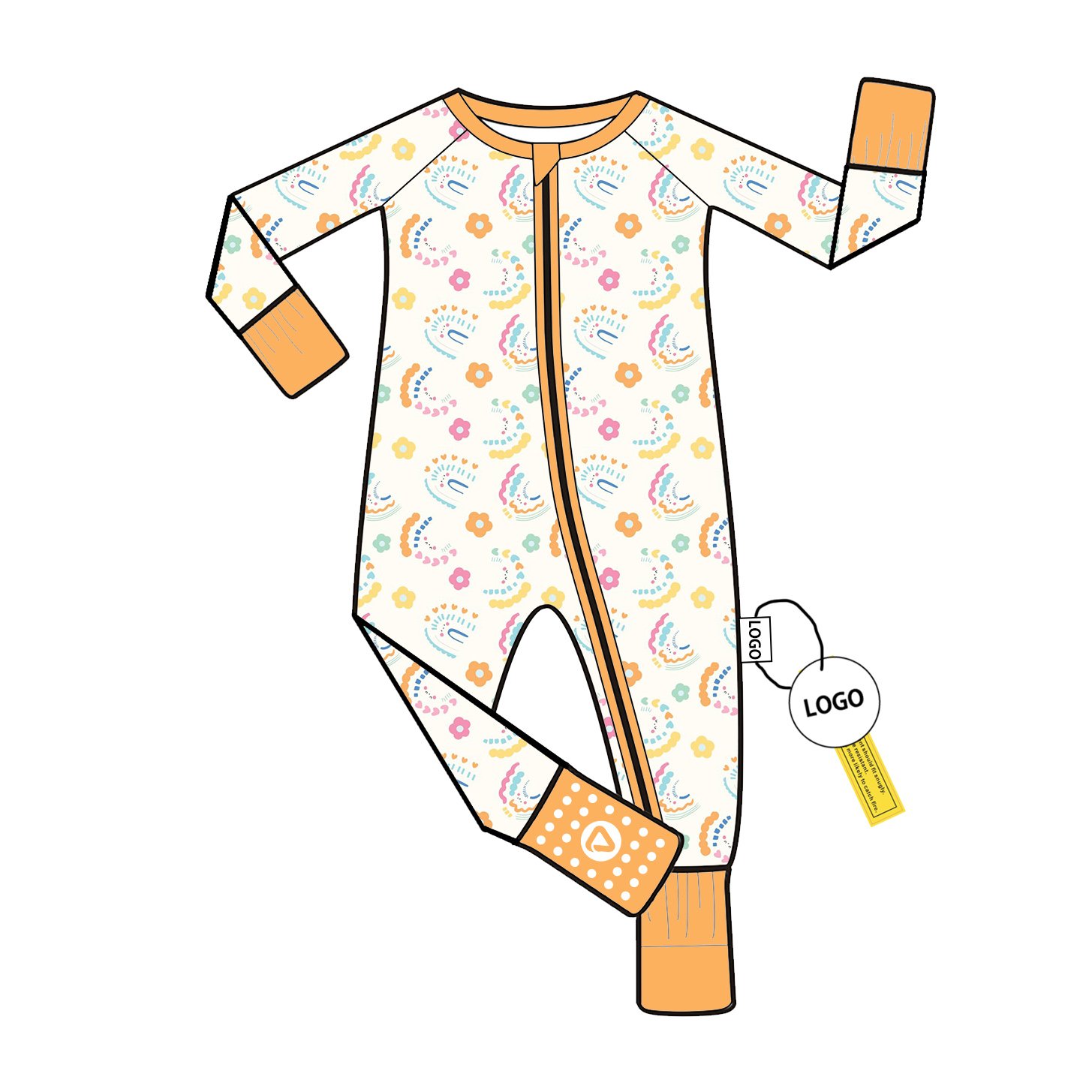 Bamboo Viscose Romper Bodysuit Footie Onesie with YKK Zipper Long Sleeve for Baby Boys Custom Print Wholesale Onesie