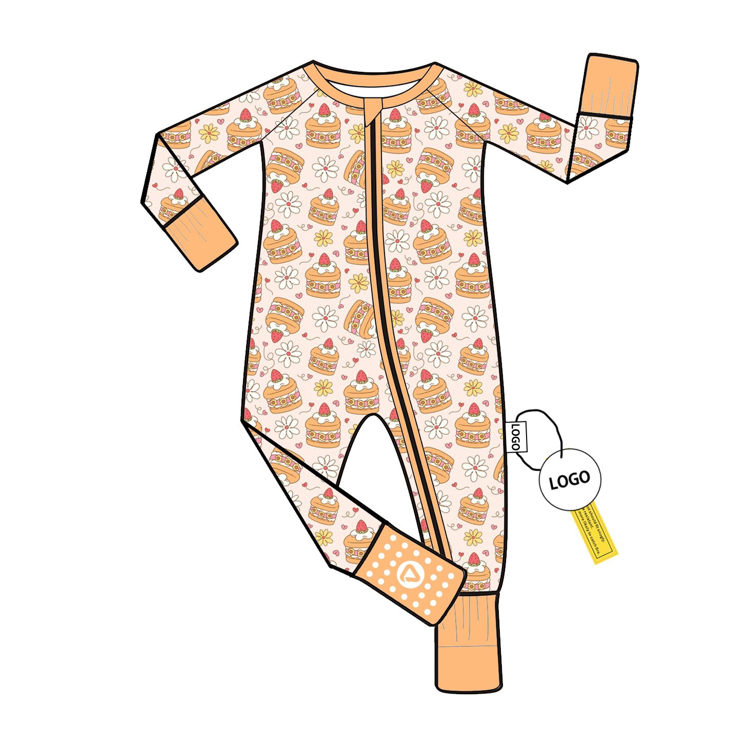 Bamboo Viscose Romper Bodysuit Footie Onesie with YKK Zipper Long Sleeve for Baby Boys Custom Print Wholesale Onesie