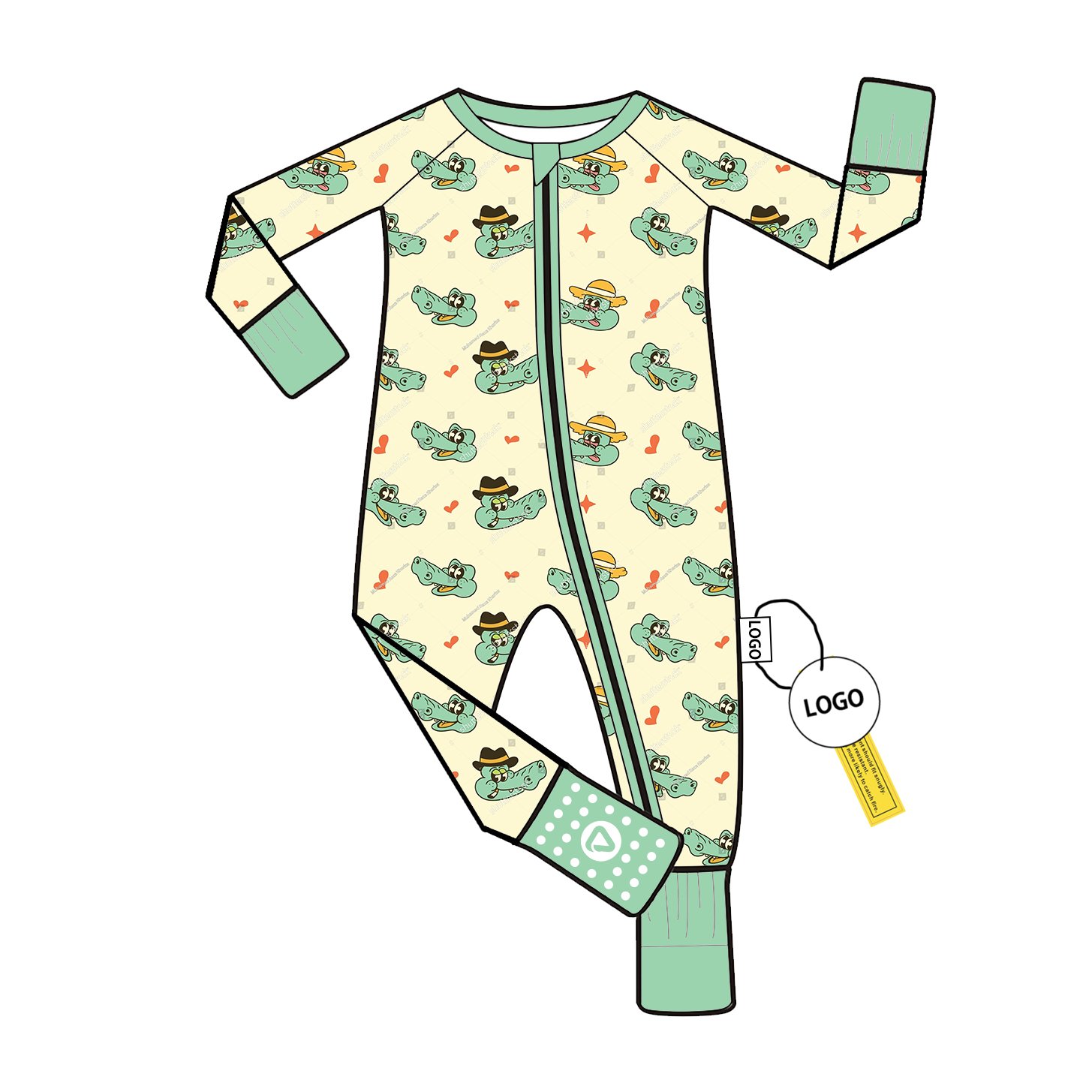 Bamboo Viscose Romper Bodysuit Footie Onesie with YKK Zipper Long Sleeve for Baby Boys Custom Print Wholesale Onesie