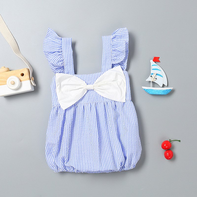 Europe summer striped suspender romper baby girls ruffle romper oem