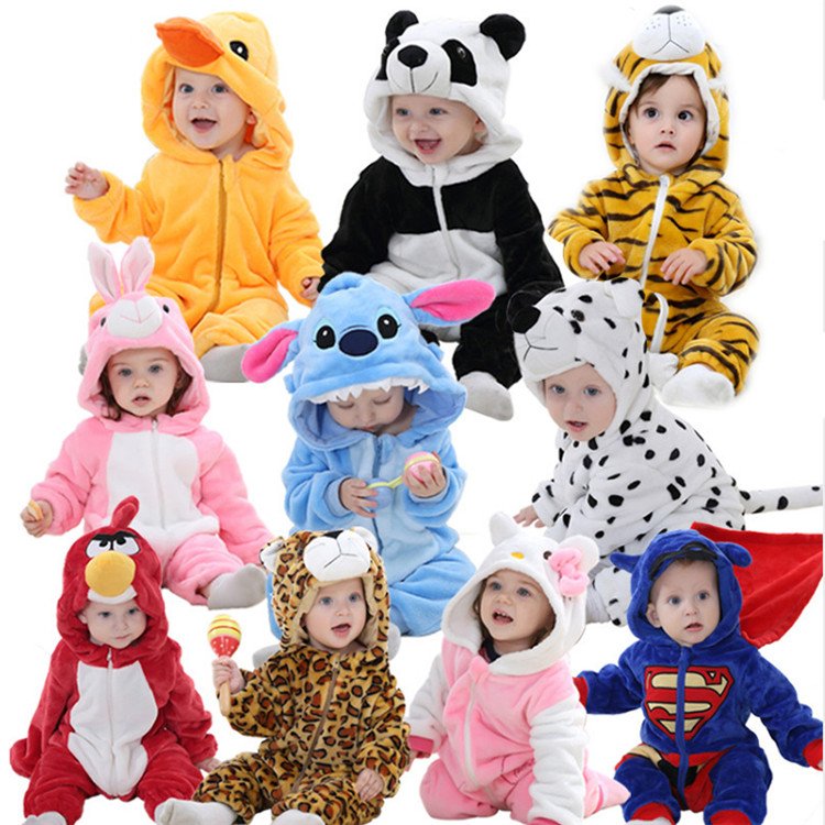 Hight Quality Set Newborn Baby Romper Cartoon Animal Stitch Dinosaur Bodysuit Onesie Flannel Kigurumi Full Casual 100% Polyester