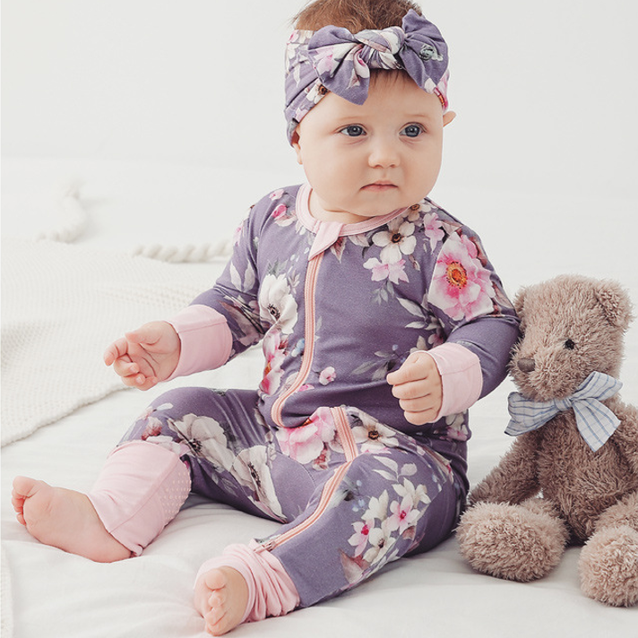 Hongbo Customized Design Bamboo Spandex Baby Footie Romper Newborn Long Sleeve Plain Baby Organic Cotton Baby Pajamas Clothes