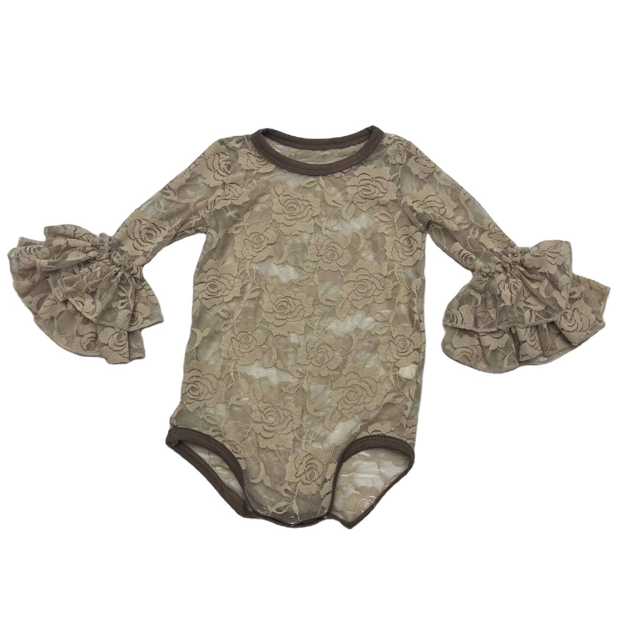Qingli OEM Custom Fashion Baby Rompers Girl Bell Sleeve Baby Lace Rompers