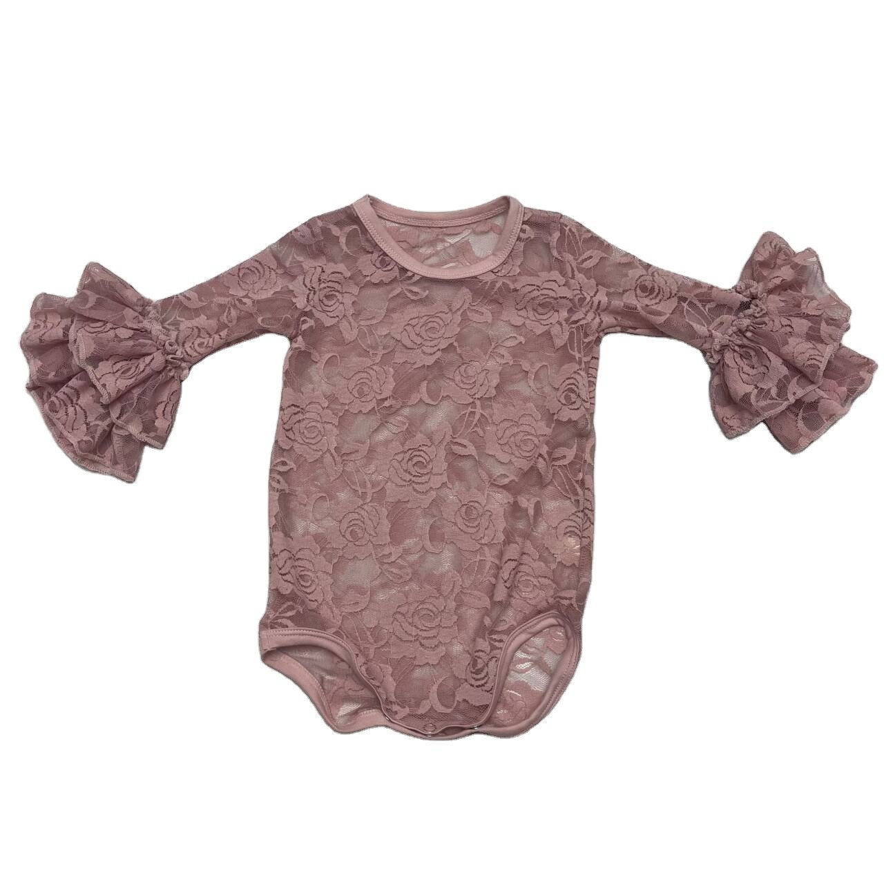 Qingli OEM Custom Fashion Baby Rompers Girl Bell Sleeve Baby Lace Rompers