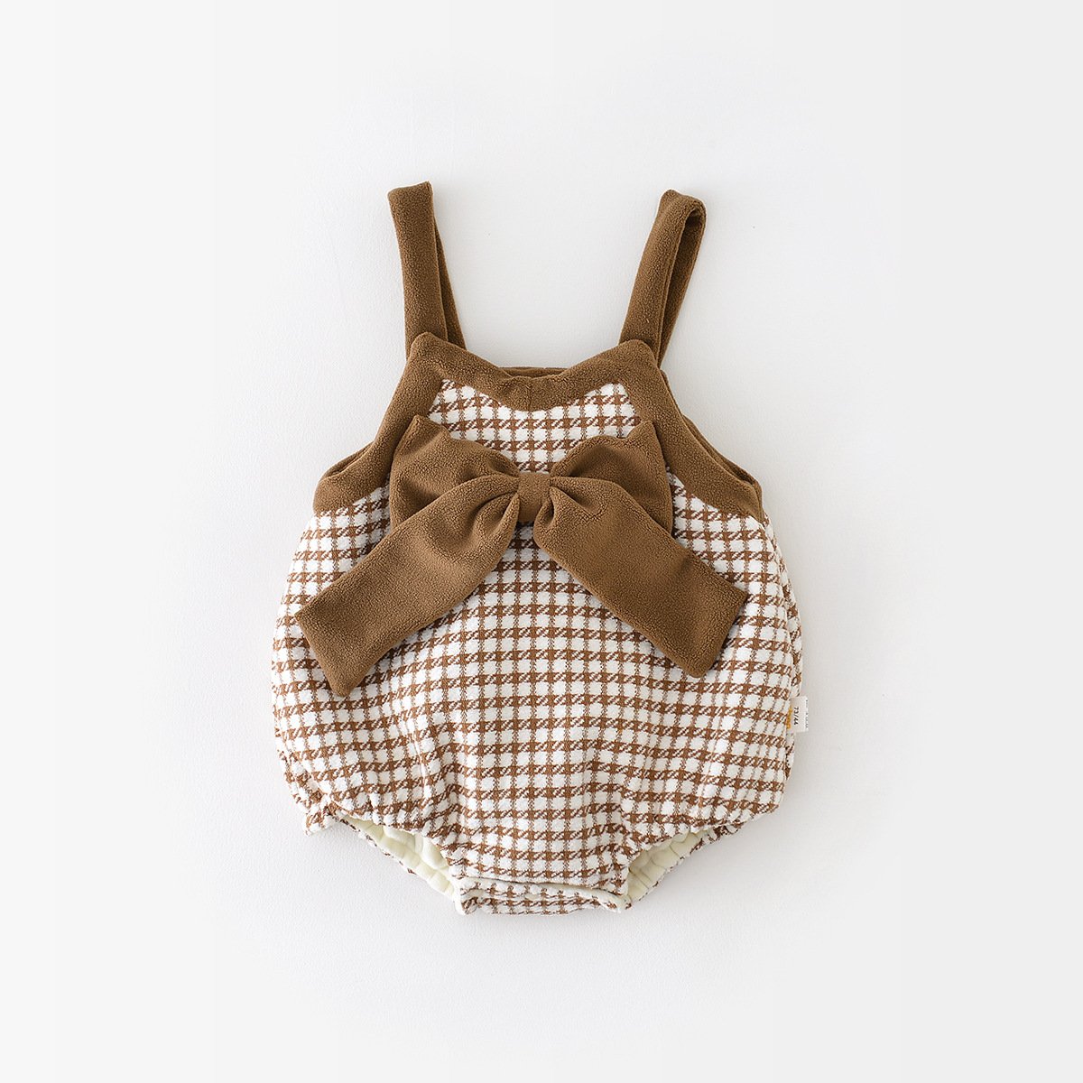 Winter girls velvet baby romper conjoined thickened plaid newborn baby clothes big bow plaid all-in-one velvet baby jumpsuit