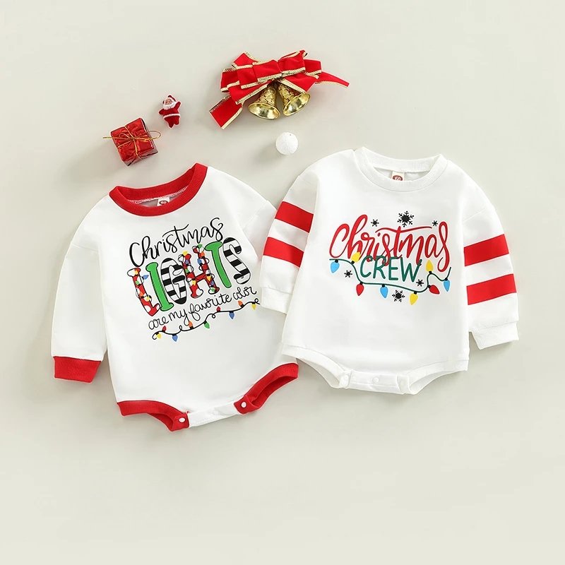 2024 My 1st Christmas Baby Boy Girl Clothes Sweatshirt Sweater Romper Santa Claus Printed Christmas Baby Romper