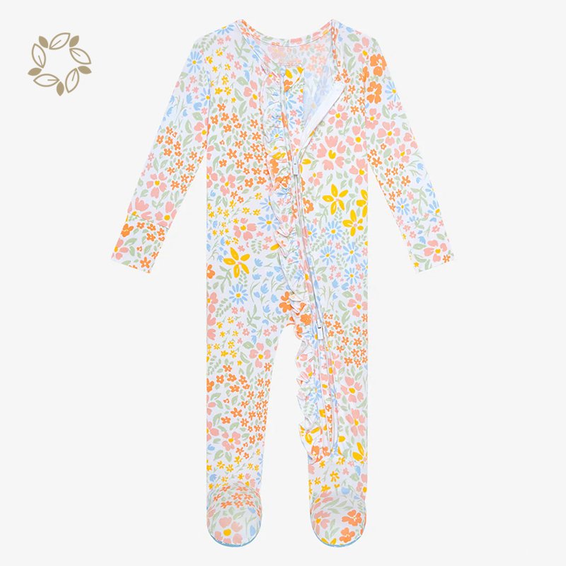 Organic bamboo baby sleepsuit eco friendly footed romper for baby girls onesie sustainable baby girl ruffle romper
