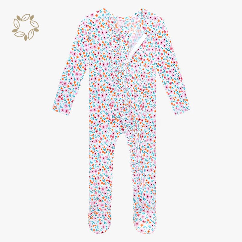 Organic bamboo baby sleepsuit eco friendly footed romper for baby girls onesie sustainable baby girl ruffle romper