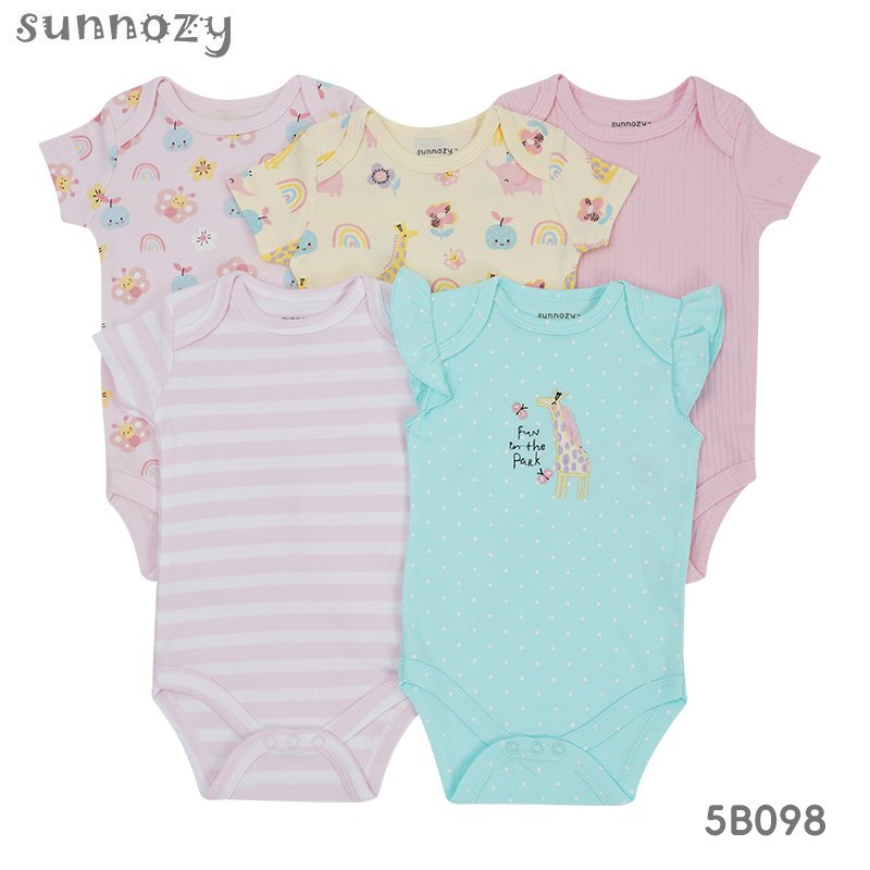 wholesale 5pcs/set hot sale new born baby gift set short sleeve romper baby onesie cotton baby clothes clothing