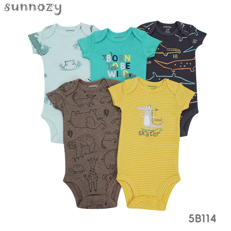 wholesale 5pcs/set hot sale new born baby gift set short sleeve romper baby onesie cotton baby clothes clothing